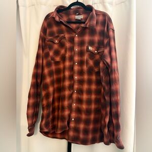Carhartt Men's Burgundy Plaid Button Down Shirt size 2XL tall